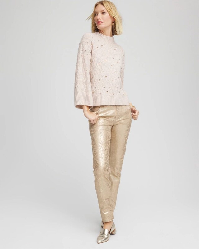 Sequined Cable Knit Sweater - image 2